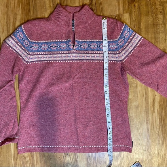 Woolrich Faire Isle Floral Rosebud Quarter zip Lambswool pullover size L - Picture 7 of 9